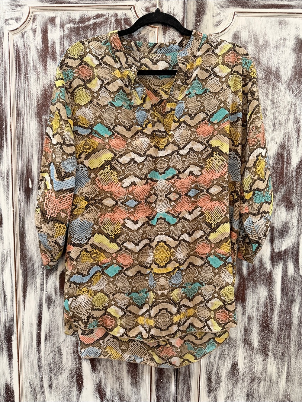 Colorful Snake Print Blouse - Multi Pastel Pattern
